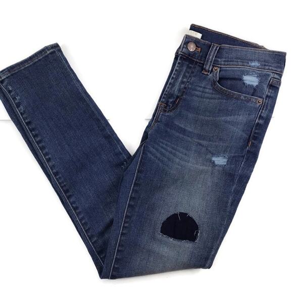 J. Crew Factory Distressed Jeans Patches Medium Wash Skinny Low Rise Sz 25 C7846 - Picture 2 of 9